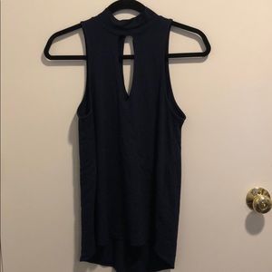 NAVY BLUE KEY HOLE HIGH NECK TANK TOP